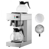 12 Cups Commercial Drip Coffee Maker, Coffee Maker Machine with 2 Glass Carafes and 2 Warmer Plates, Stainless Steel Pour Over Coffee Brewer for Restaurant, Office, Cafe